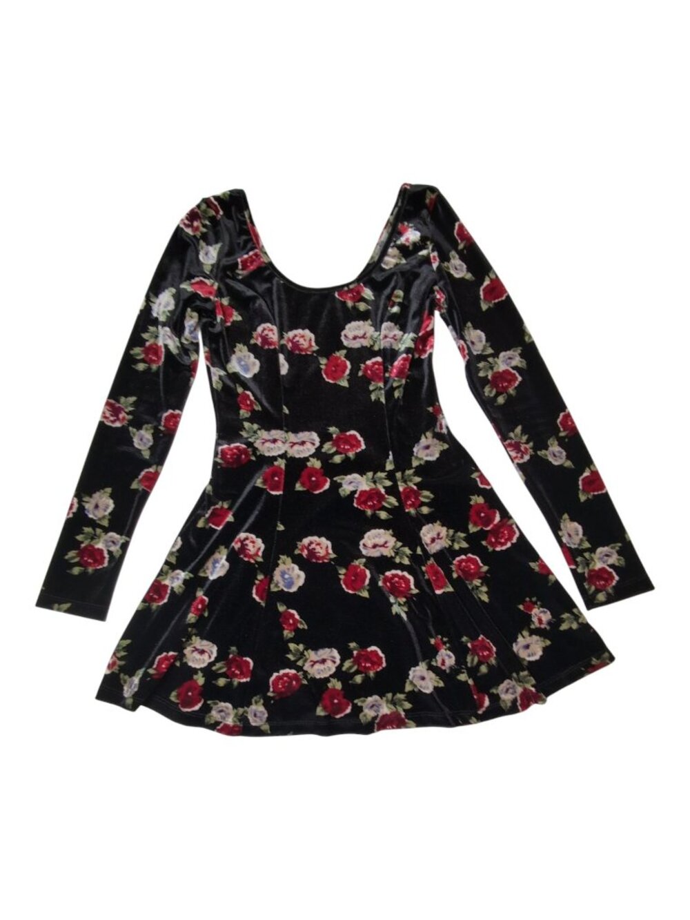 Vintage Y2K Floral Velvet Skater Dress XS Contempo Casuals Dark Fairy 90s